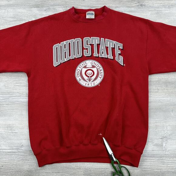 VTG Ohio State Buckeyes Sweatshirt Mens Large Red Boxy Tultex 50/50 Distressed - Picture 3 of 9